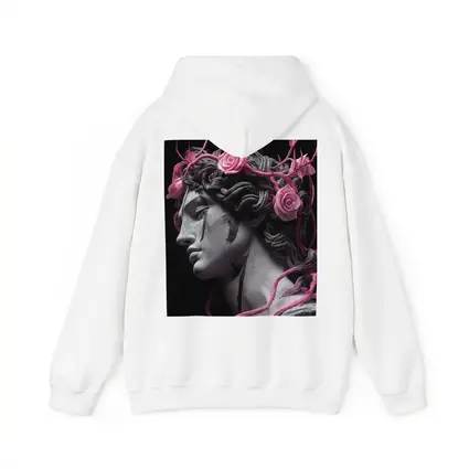 Greek Statue Pink Roses Dark Background