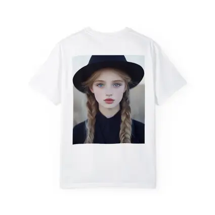 Blonde Girl Blue Eyes Black Hat Portrait