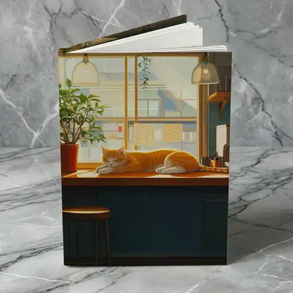 Orange Cat Sleeping on Cafe Counter