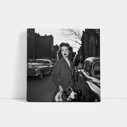 Elegant Woman Dog City Street Retro