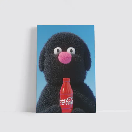 Fluffy Black Puppet Holding Coca Cola Bottle