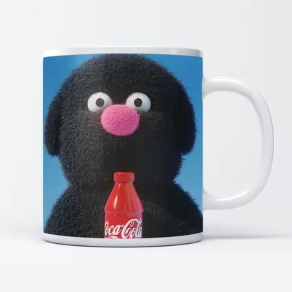 Fluffy Black Puppet Holding Coca Cola Bottle