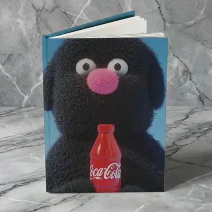Fluffy Black Puppet Holding Coca Cola Bottle