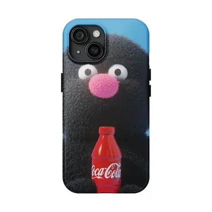 Fluffy Black Puppet Holding Coca Cola Bottle