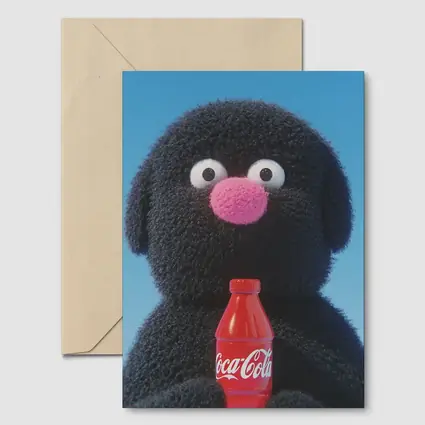 Fluffy Black Puppet Holding Coca Cola Bottle
