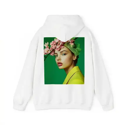 Woman Pink Blossom Crown Yellow Jacket Green