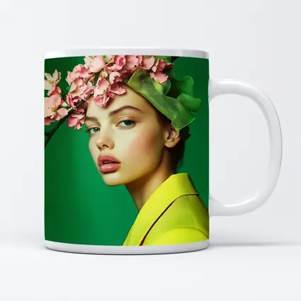 Woman Pink Blossom Crown Yellow Jacket Green