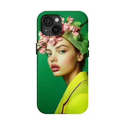 Woman Pink Blossom Crown Yellow Jacket Green