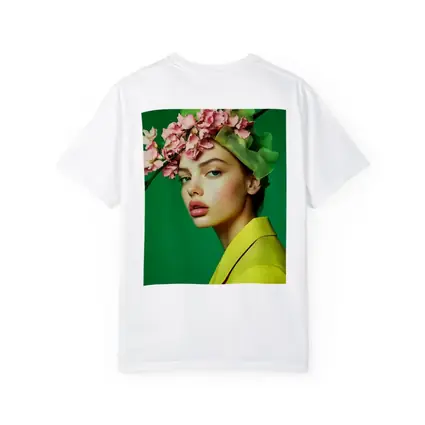 Woman Pink Blossom Crown Yellow Jacket Green