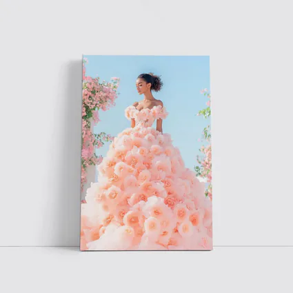 Woman Rose Gown Pink Floral Sky
