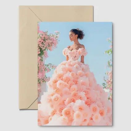 Woman Rose Gown Pink Floral Sky