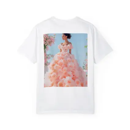 Woman Rose Gown Pink Floral Sky
