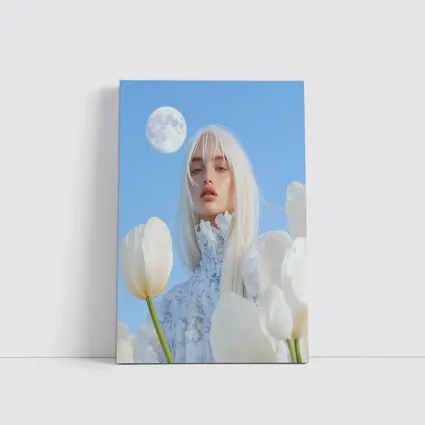 White Tulips Woman Moon Blue Sky
