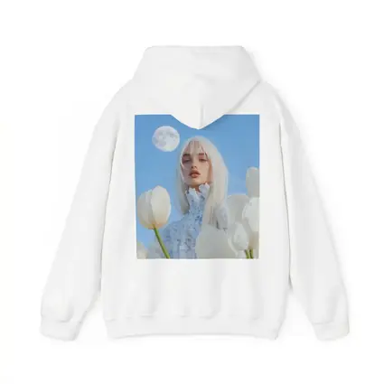 White Tulips Woman Moon Blue Sky