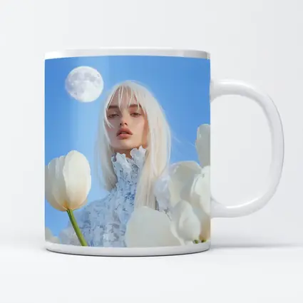 White Tulips Woman Moon Blue Sky