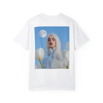 White Tulips Woman Moon Blue Sky