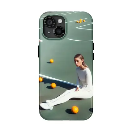 Woman Sitting On Green Tennis Court