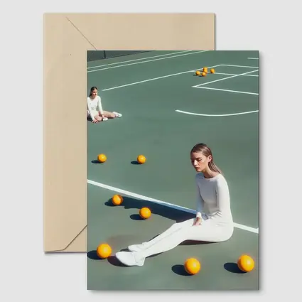 Woman Sitting On Green Tennis Court