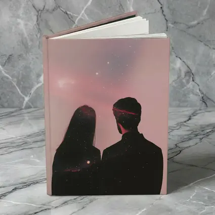 Couple Silhouette Under Pink Cosmic Sky