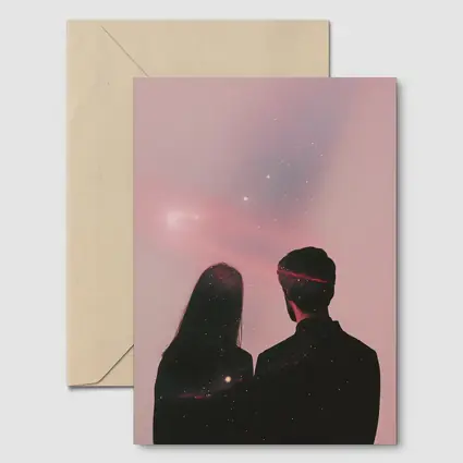 Couple Silhouette Under Pink Cosmic Sky