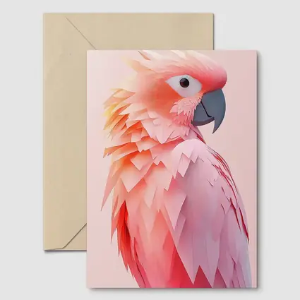 Pink Cockatoo Parrot Paper Art Portrait