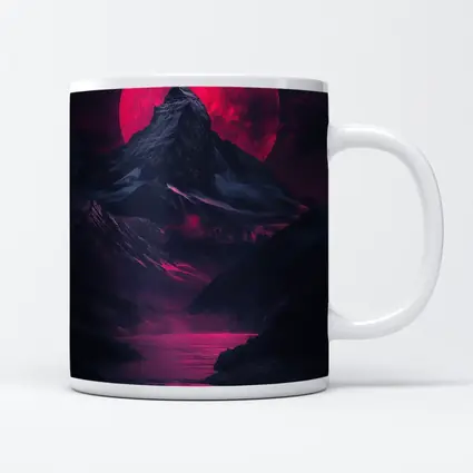Lone Figure Red Moon Dark Mountain Landscape