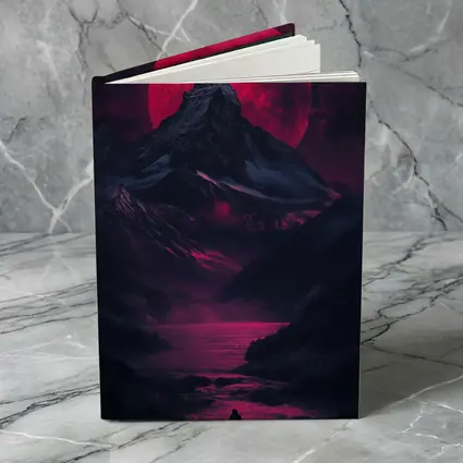 Lone Figure Red Moon Dark Mountain Landscape
