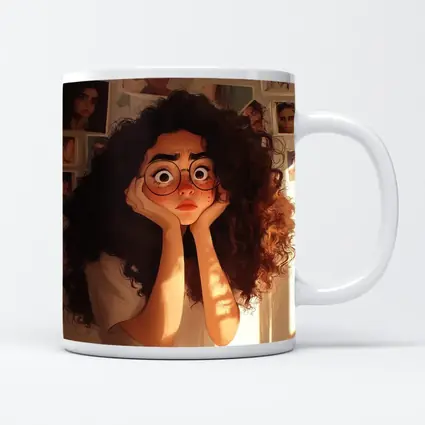 Worried Curly Girl Cartoon Illustration Warm Room