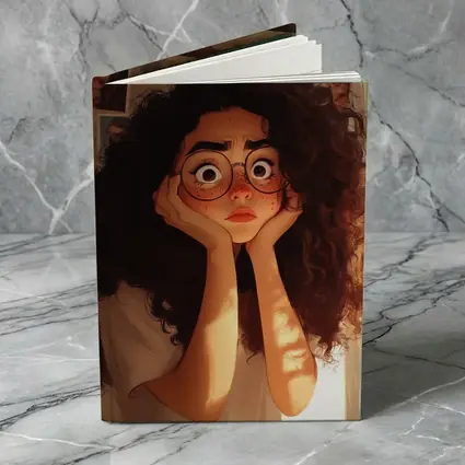 Worried Curly Girl Cartoon Illustration Warm Room