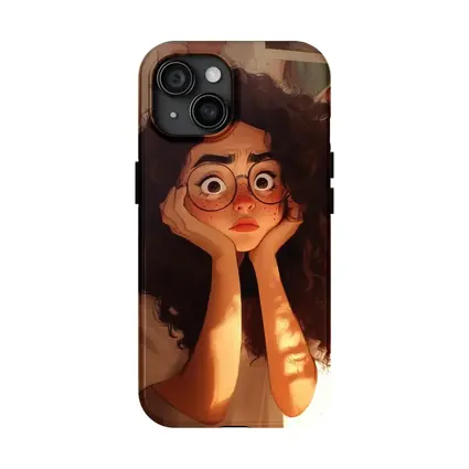 Worried Curly Girl Cartoon Illustration Warm Room