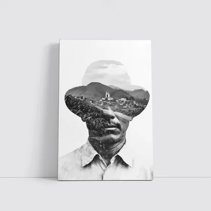 Double Exposure Man Portrait Mountain Village