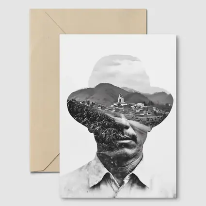 Double Exposure Man Portrait Mountain Village