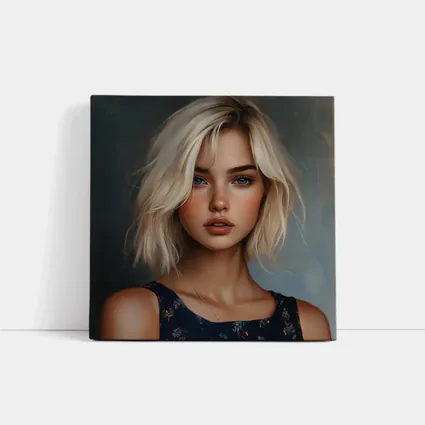 Blonde Girl Portrait Blue Floral Dress
