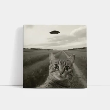 Cat Selfie UFO Flying Saucer Country Road