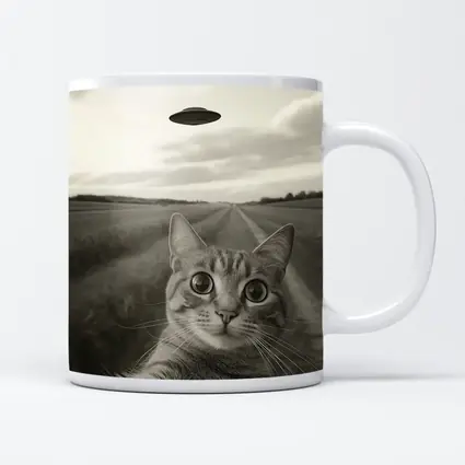 Cat Selfie UFO Flying Saucer Country Road