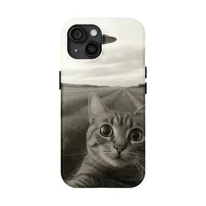 Cat Selfie UFO Flying Saucer Country Road