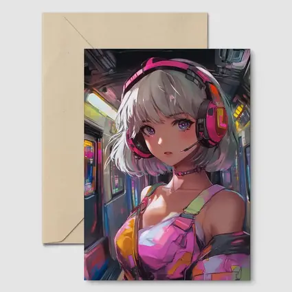 Anime Girl Headphones Neon Subway Train