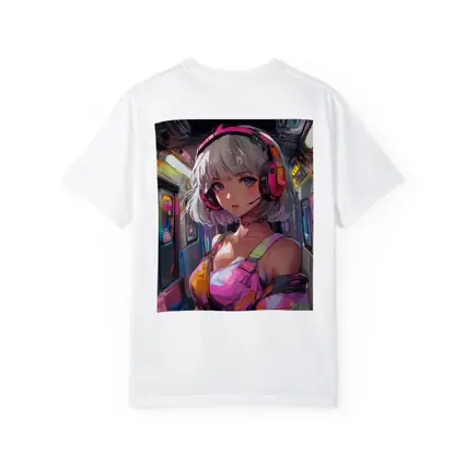 Anime Girl Headphones Neon Subway Train