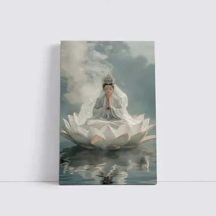Guanyin Goddess Meditating on White Lotus