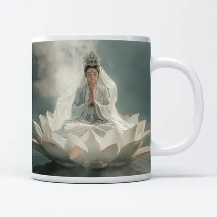 Guanyin Goddess Meditating on White Lotus