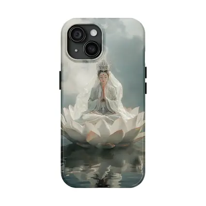 Guanyin Goddess Meditating on White Lotus