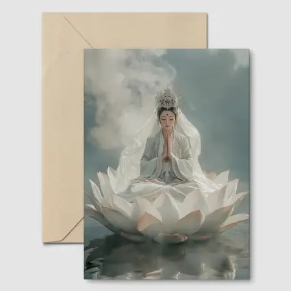 Guanyin Goddess Meditating on White Lotus