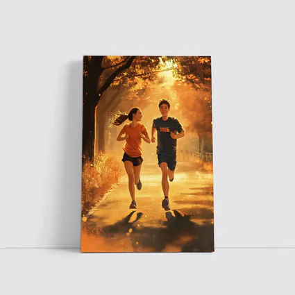 Two Teens Running Together Autumn Park