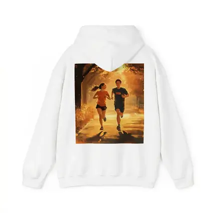 Two Teens Running Together Autumn Park