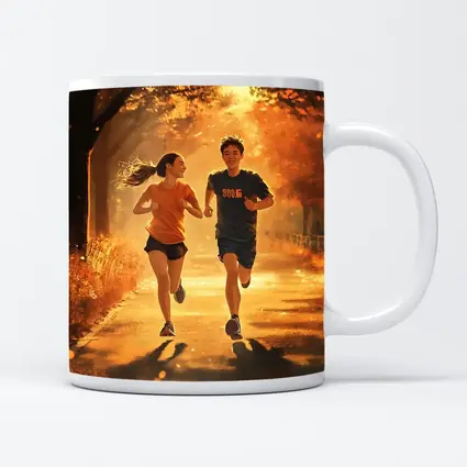 Two Teens Running Together Autumn Park