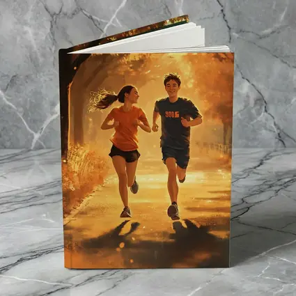Two Teens Running Together Autumn Park