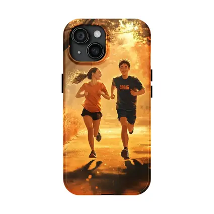 Two Teens Running Together Autumn Park