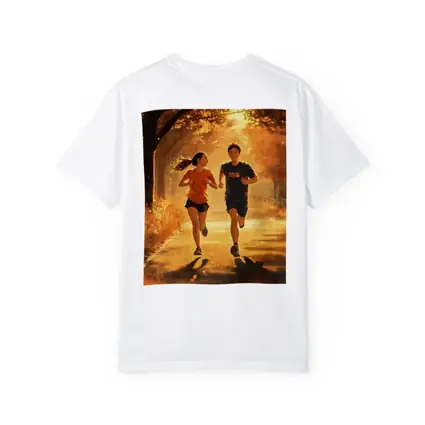 Two Teens Running Together Autumn Park