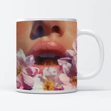 Woman Face Pink Flowers Close Up Portrait