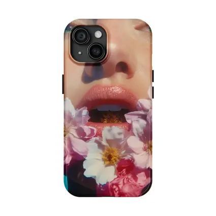 Woman Face Pink Flowers Close Up Portrait